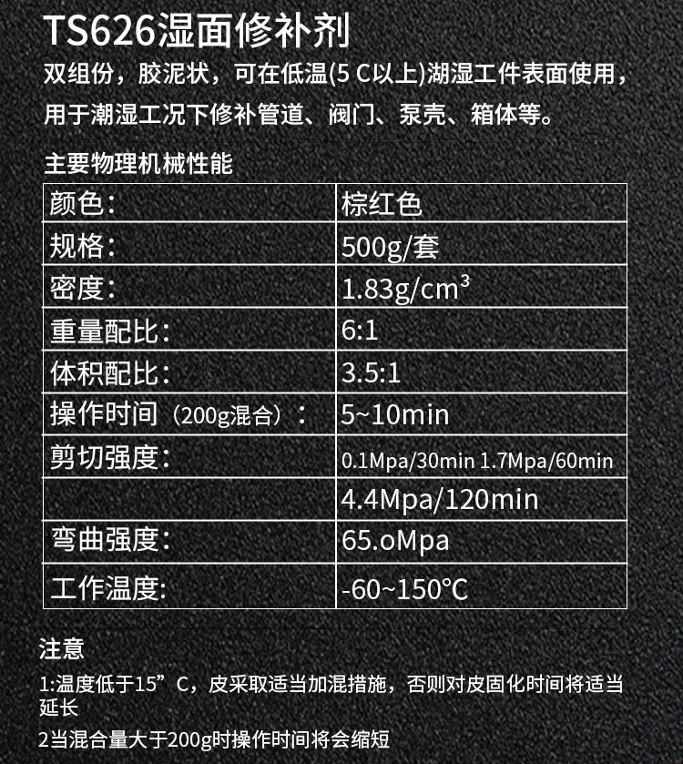 爱瑞森 TS626湿面修补剂金属修补剂潮湿工况修补 产品详情图7