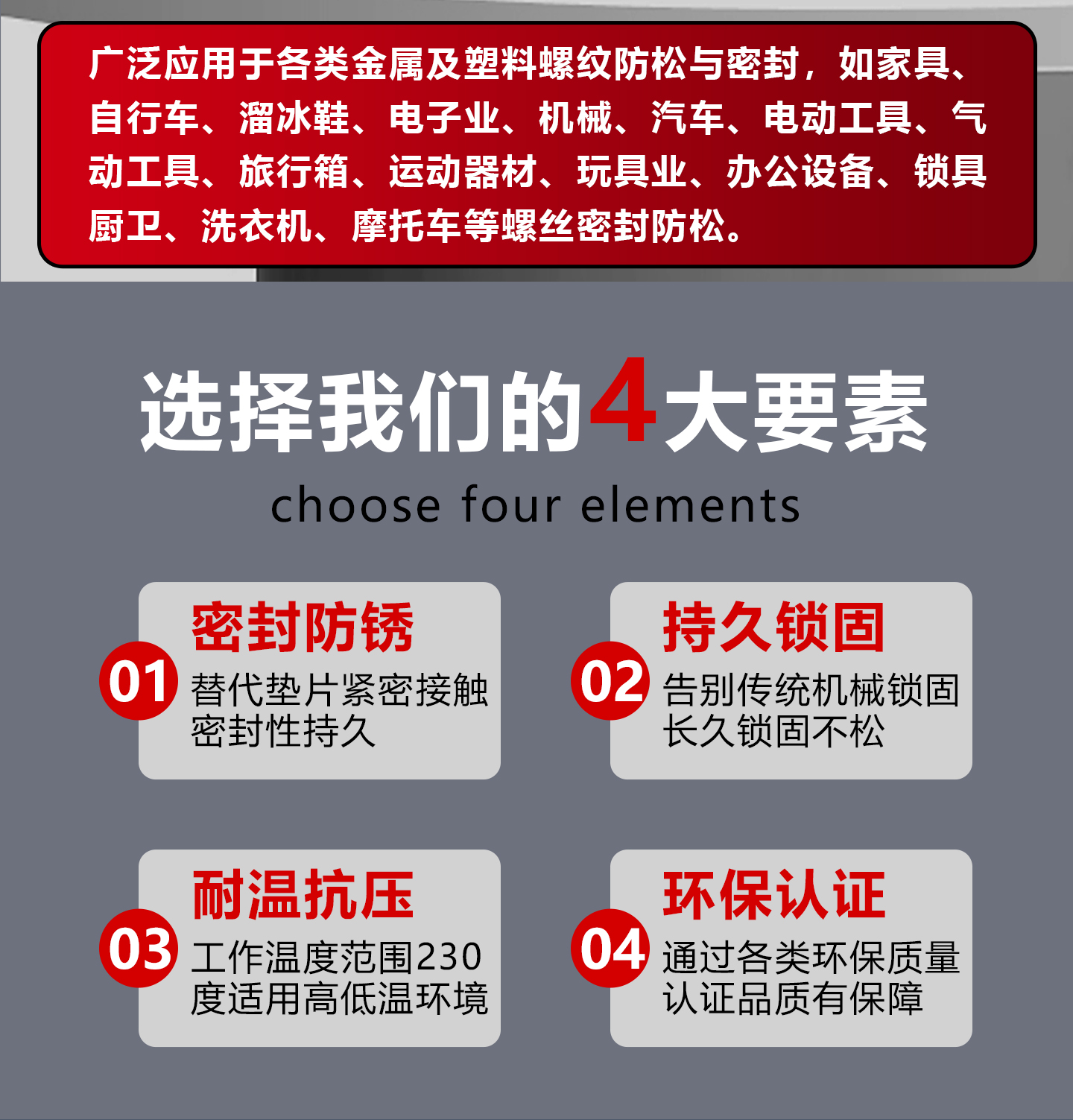 A221预涂螺丝胶螺纹锁固剂耐落胶防松动脱落滑丝 产品详情图3