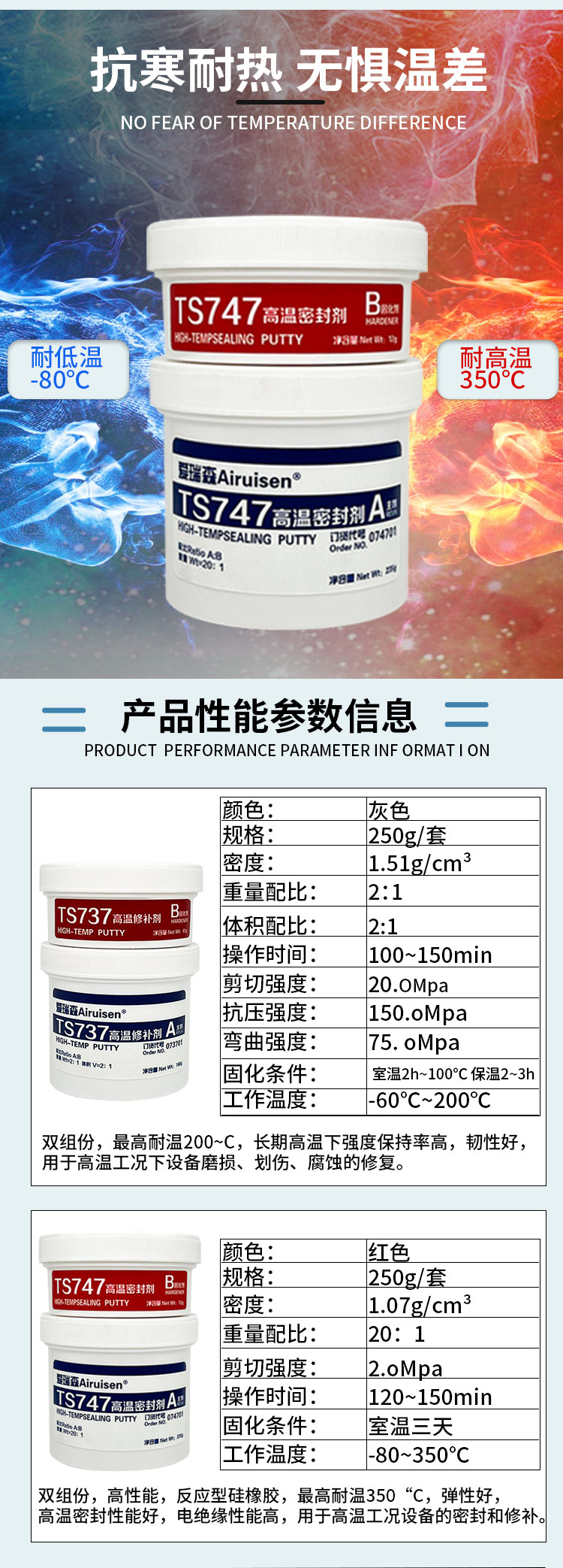 耐高温工业金属修补剂TS767 757高温密封剂ts747 7 产品详情图3