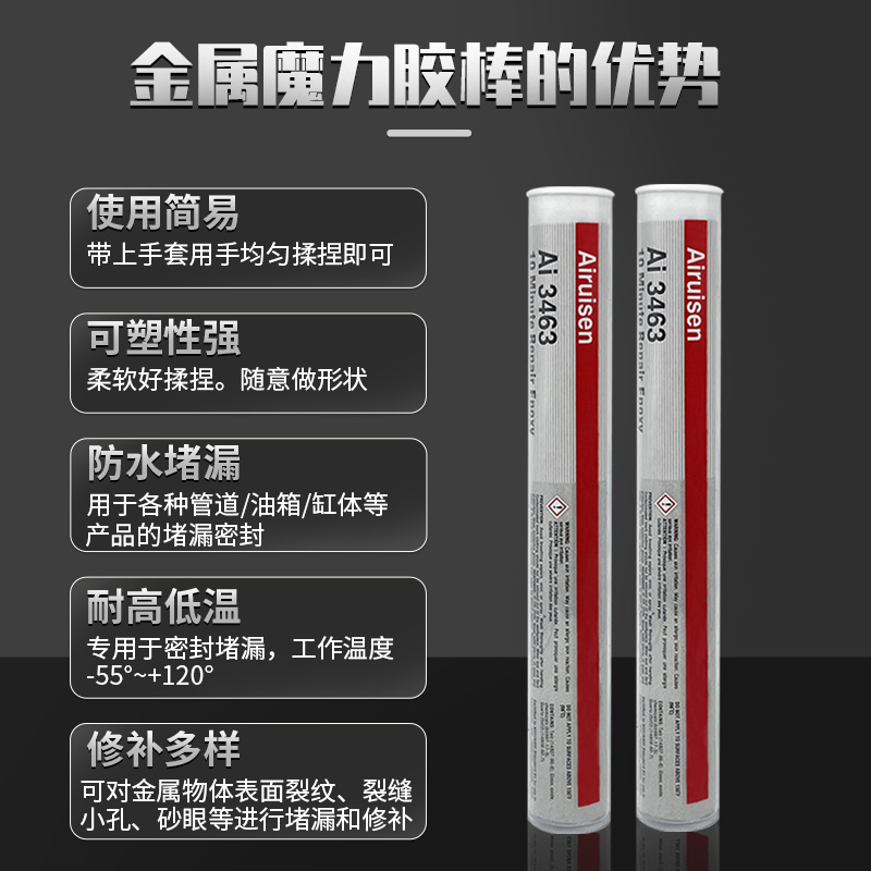 L-3463金属塑钢棒98853速成钢胶棒带压堵漏密封胶泥金属钢铁铝修补剂水箱油箱暖气片管道强力修补耐高温胶水